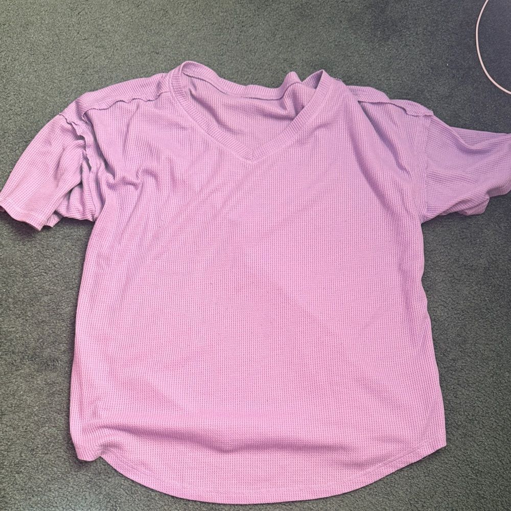 Pink V-Neck Short Sleeve Top